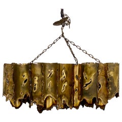 Tom Greene 1960s Brutalist Torch Cut Rectangular Brass Chandelier