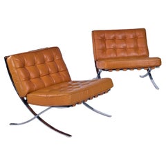 Bernhardt Flair Division Butterscotch Leather and Chrome Barcelona Chairs