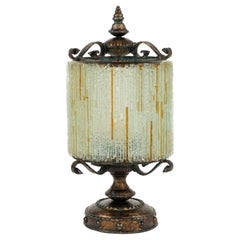 Brutalist Iron and Hammered Glass Table Lamp by Biancardi & Jordan, Italy 1970s