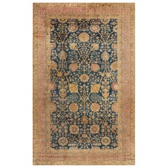 Tapis double face surdimensionné de l'Antiquité d'Agra, bleu avec motifs floraux - Rug & Kilim