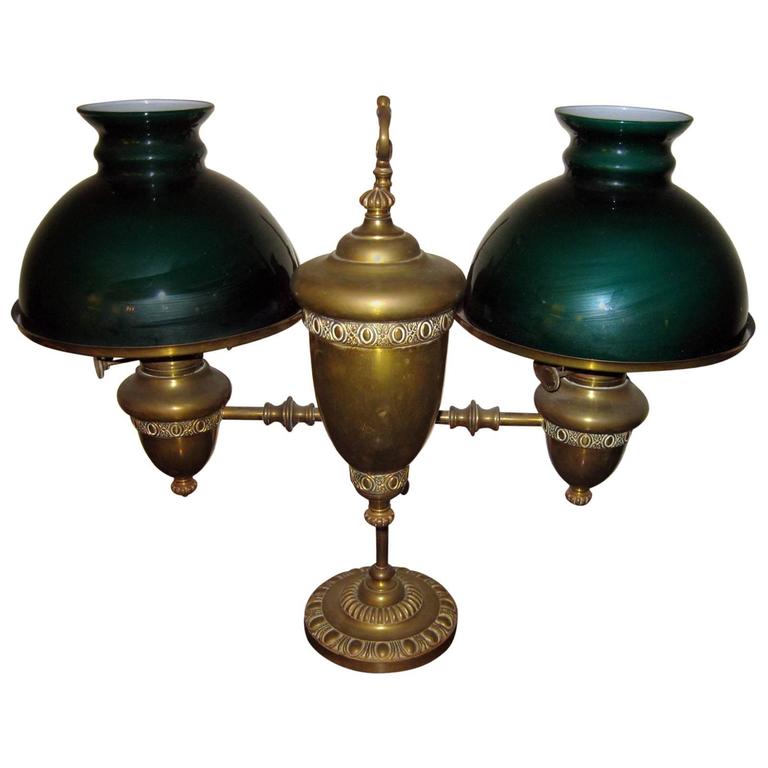 19th Century American Double Student Kerosene Burning Oil Lamp For Sale