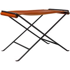  Leather and Iron Folding Stool in the style of Cleo Baldon, California, 1960s