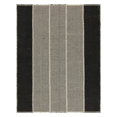 Rug & Kilim’s Contemporary Kilim with Textural Black and Cream White Stripes