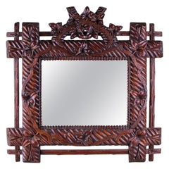 Antique 19th Century Rustic Black Forest Mirror, Hand Carved, Germany, circa 1880