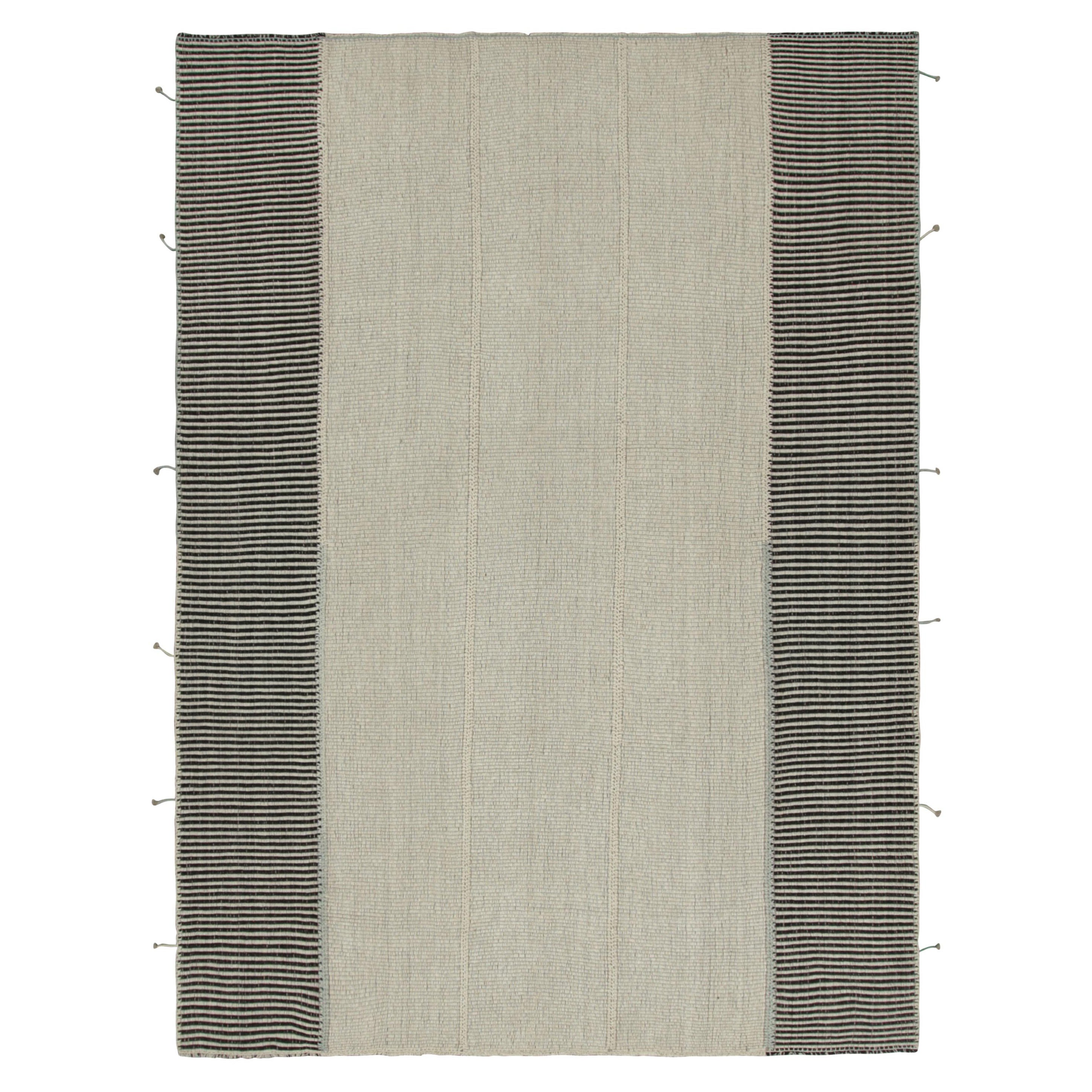 Rug & Kilim’s Contemporary Kilim with Textural Cream and Black Stripes