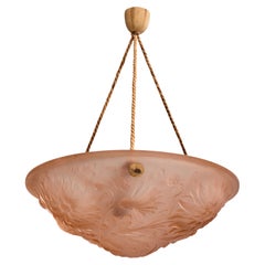 French Designer, Pendant Light, Glass, Rope, France, 1930s