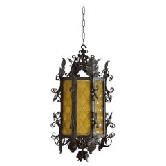 Italian Renaissance Style Wrought Iron and Glass Octagonal Lantern, 20th cen.