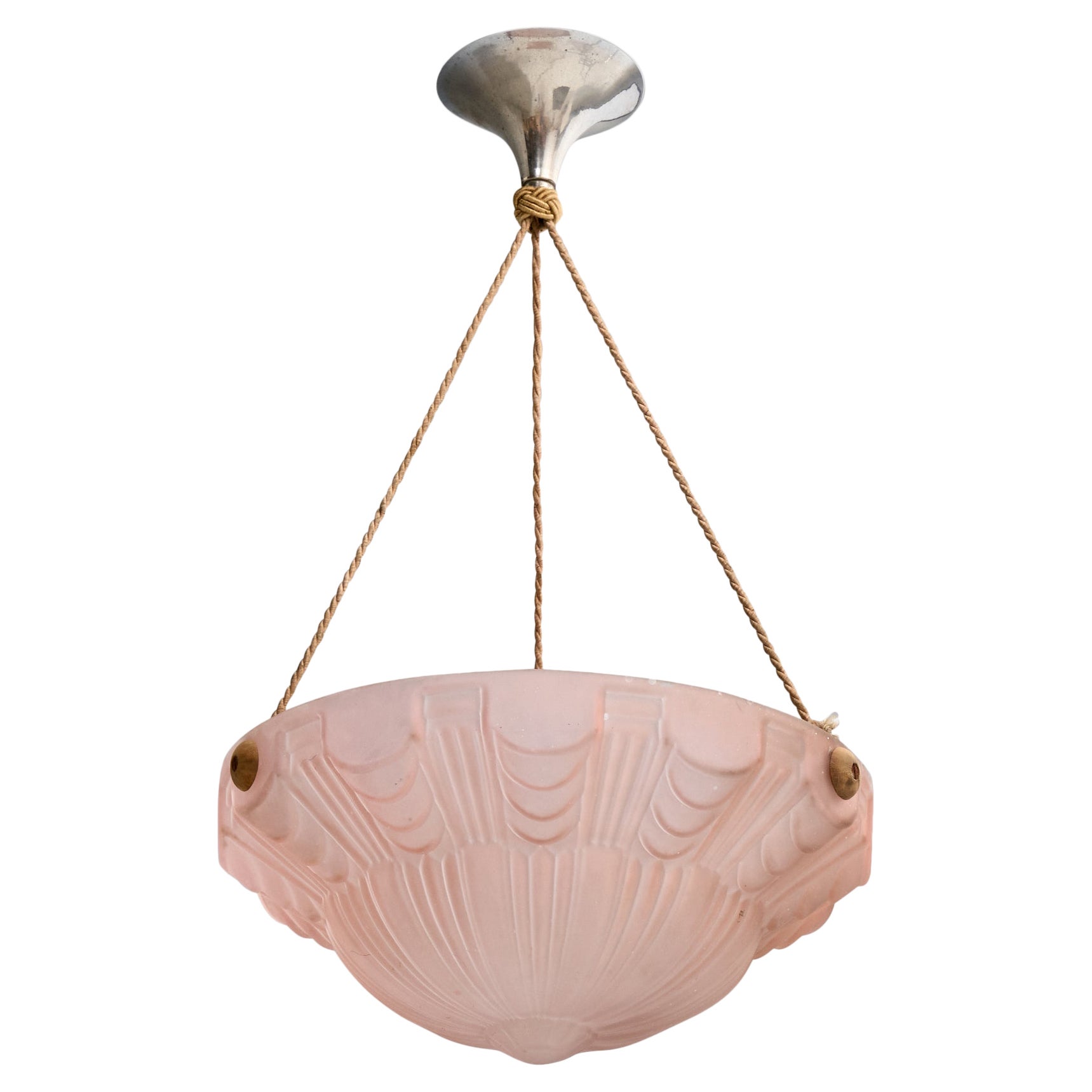 Designer francese, lampada a sospensione, vetro, corda, metallo, Francia, anni '30