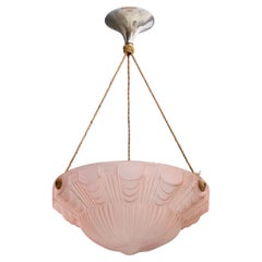 Vintage French Designer, Pendant Light, Glass, Rope, Metal, France, 1930s