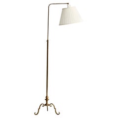 Antique Danish Designer, Floor Lamp, Brass, Fabric, Denmark, 1920s