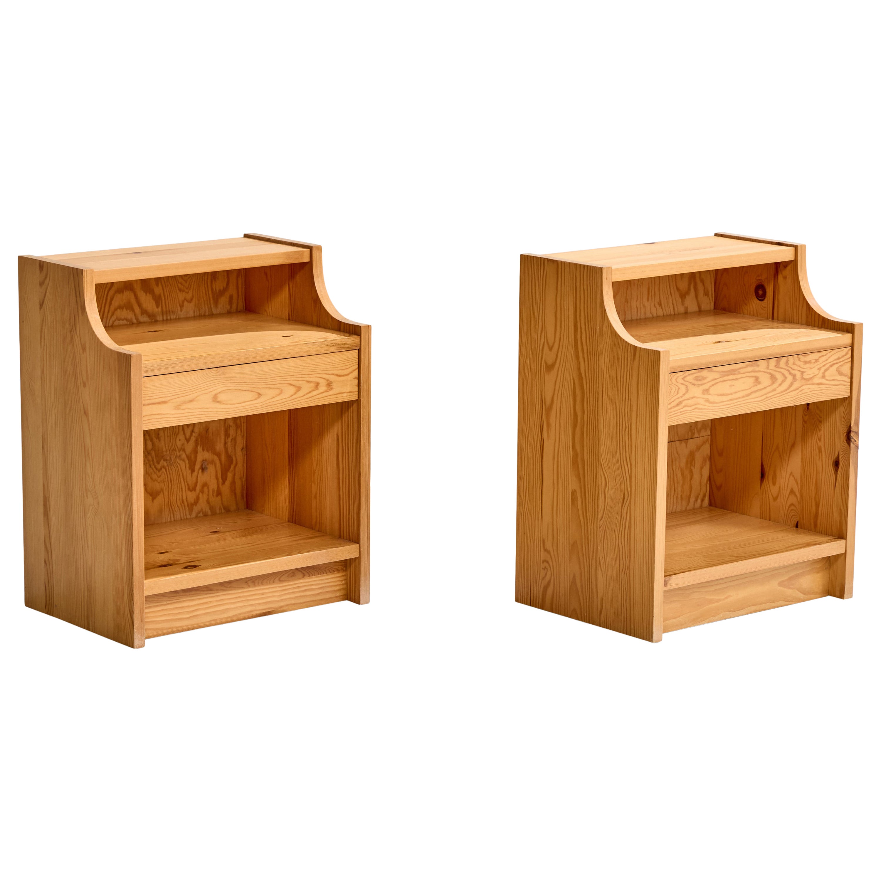 Schwedische Designerin, Nachttische, Kiefernholz, Schweden, 1970er Jahre
