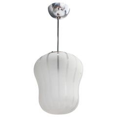Swedish Designer, Pendant Light, Glass, Chrome, Sweden, 1930s