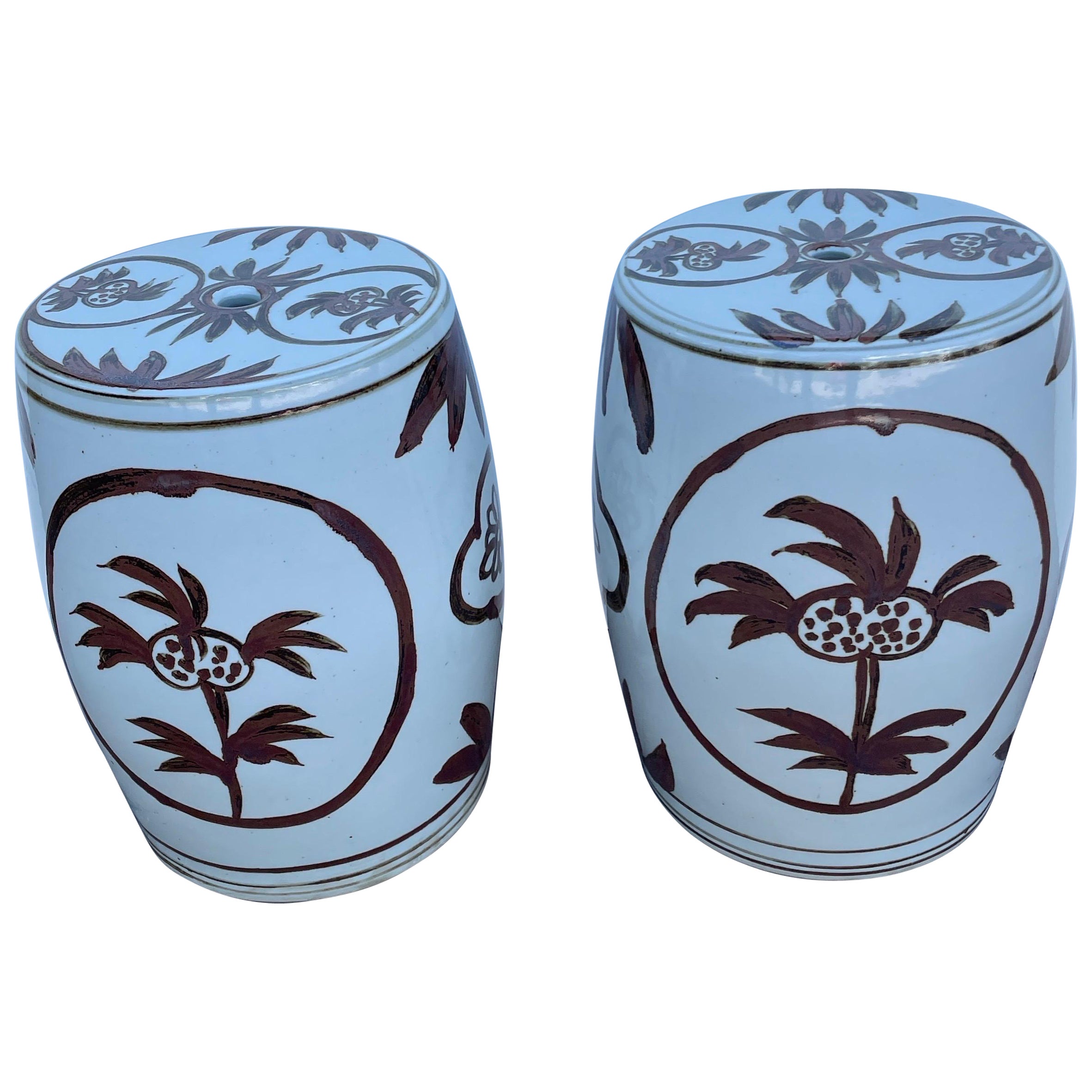 Pair of Small Chinese Garden Seat / Stools / Drinks Tables