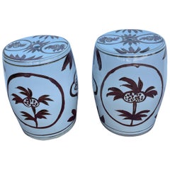 Pair of Small Chinese Garden Seat / Stools / Drinks Tables
