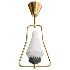 Swedish Designer, Pendant Light, Brass, Metal, Glass, Sweden, 1950s