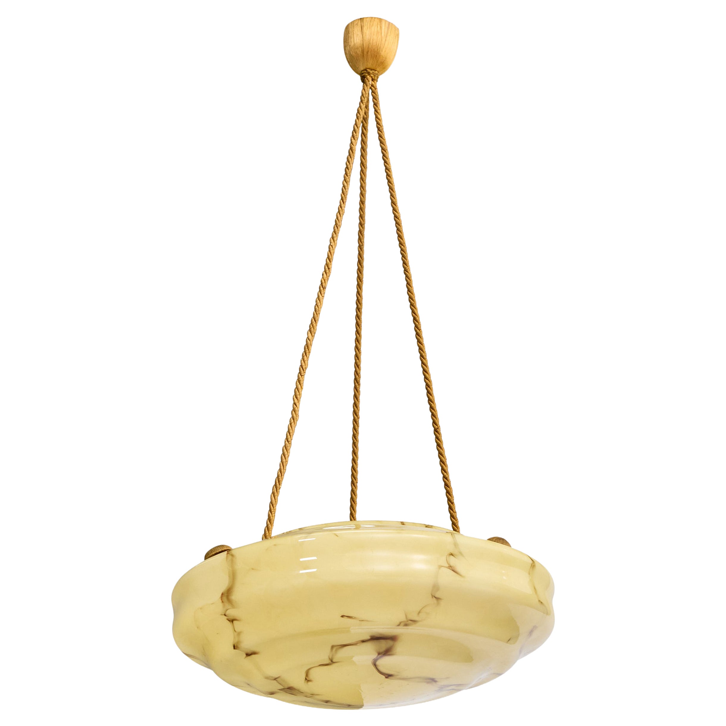 Designer francese, lampada a sospensione, tessuto, vetro, Francia, anni '30