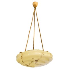 Vintage French Designer, Pendant Light, Fabric, Glass, France, 1930s
