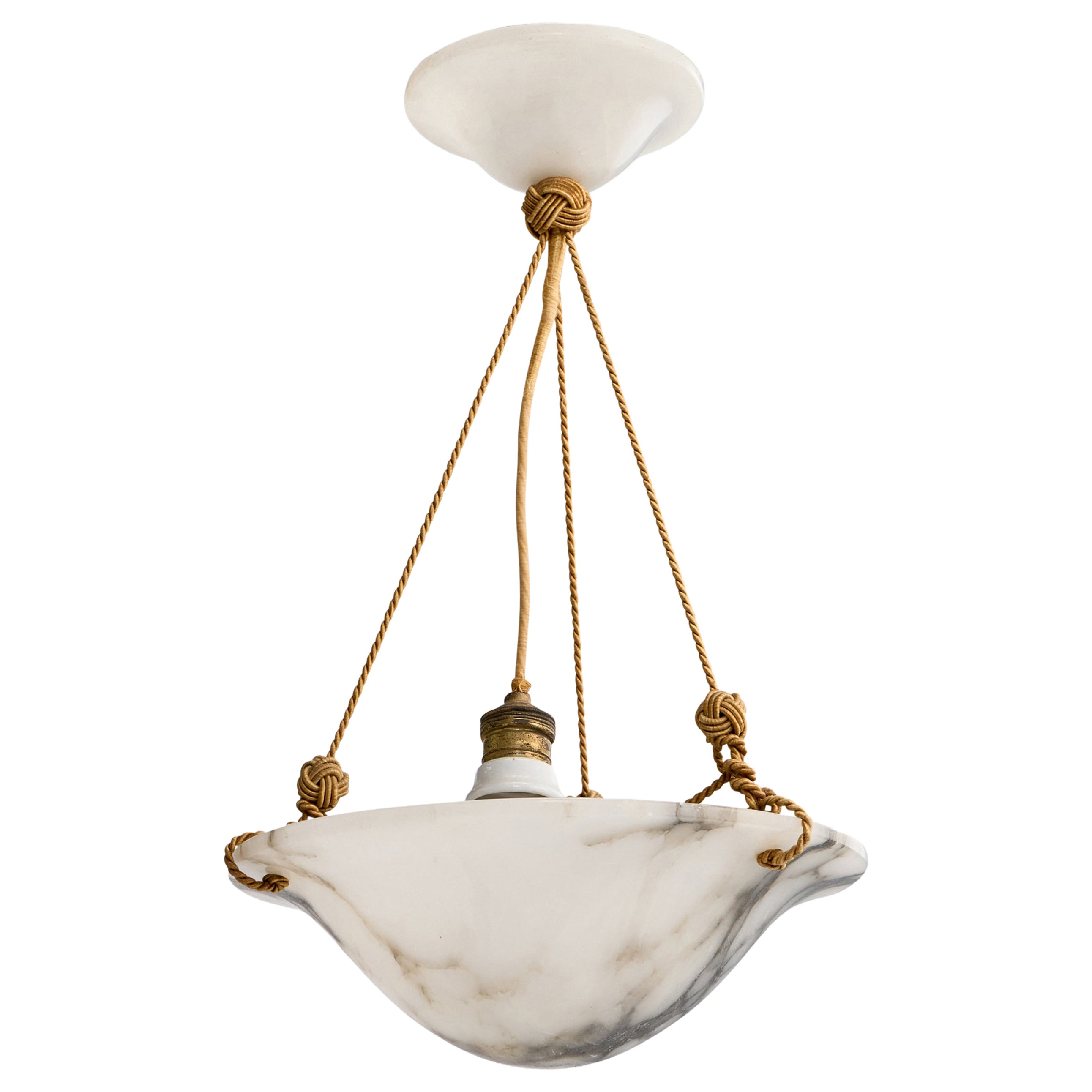 Schwedische Designerin, Pendelleuchte, Alabaster, Stoff, Schweden, 1920er Jahre