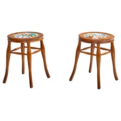 Antique Austrian Designer, Stools, Oak, Fabric, Austria, 1900s