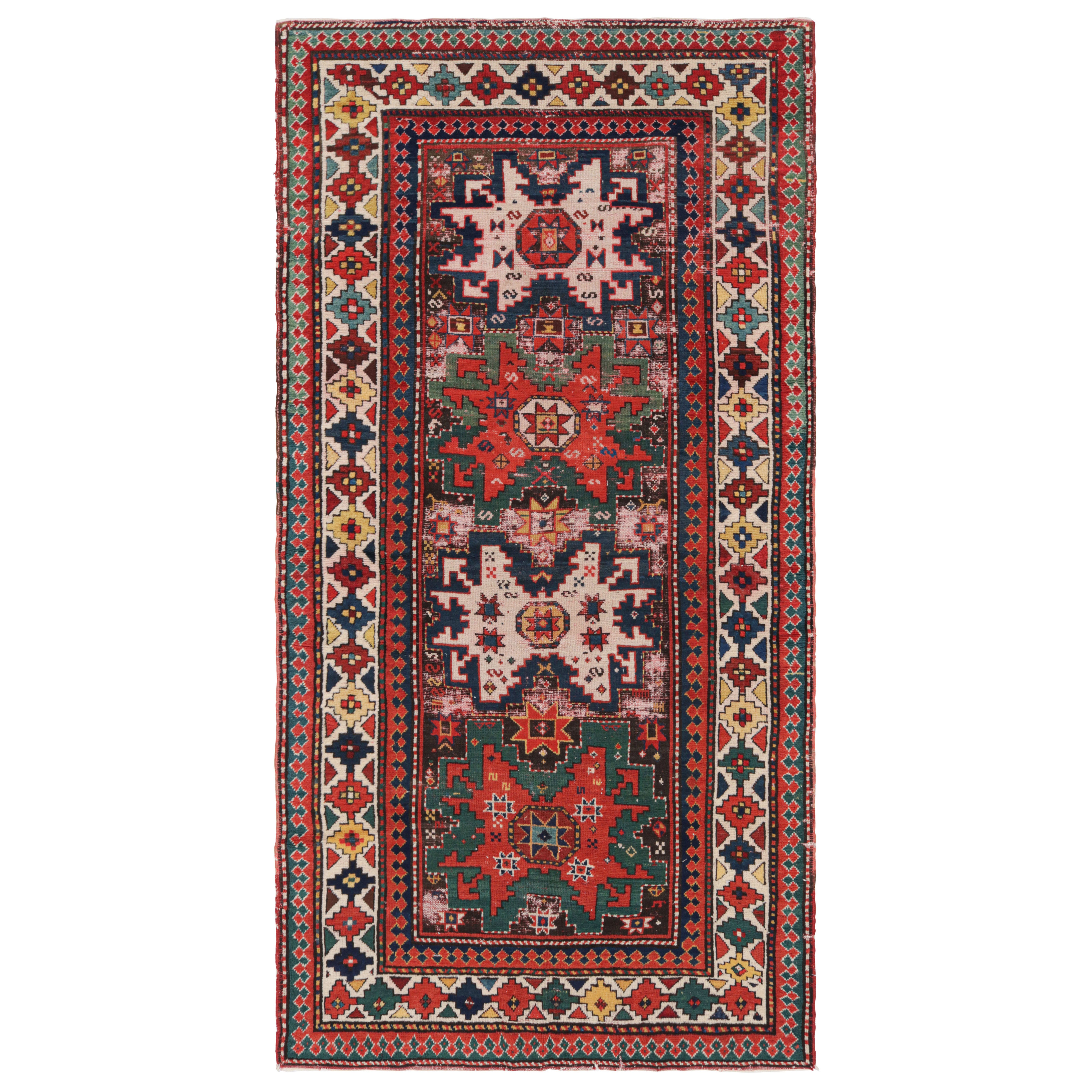 Antique Caucasian Multicolor Rug with Lesghi Star Medallions - Rug & Kilim