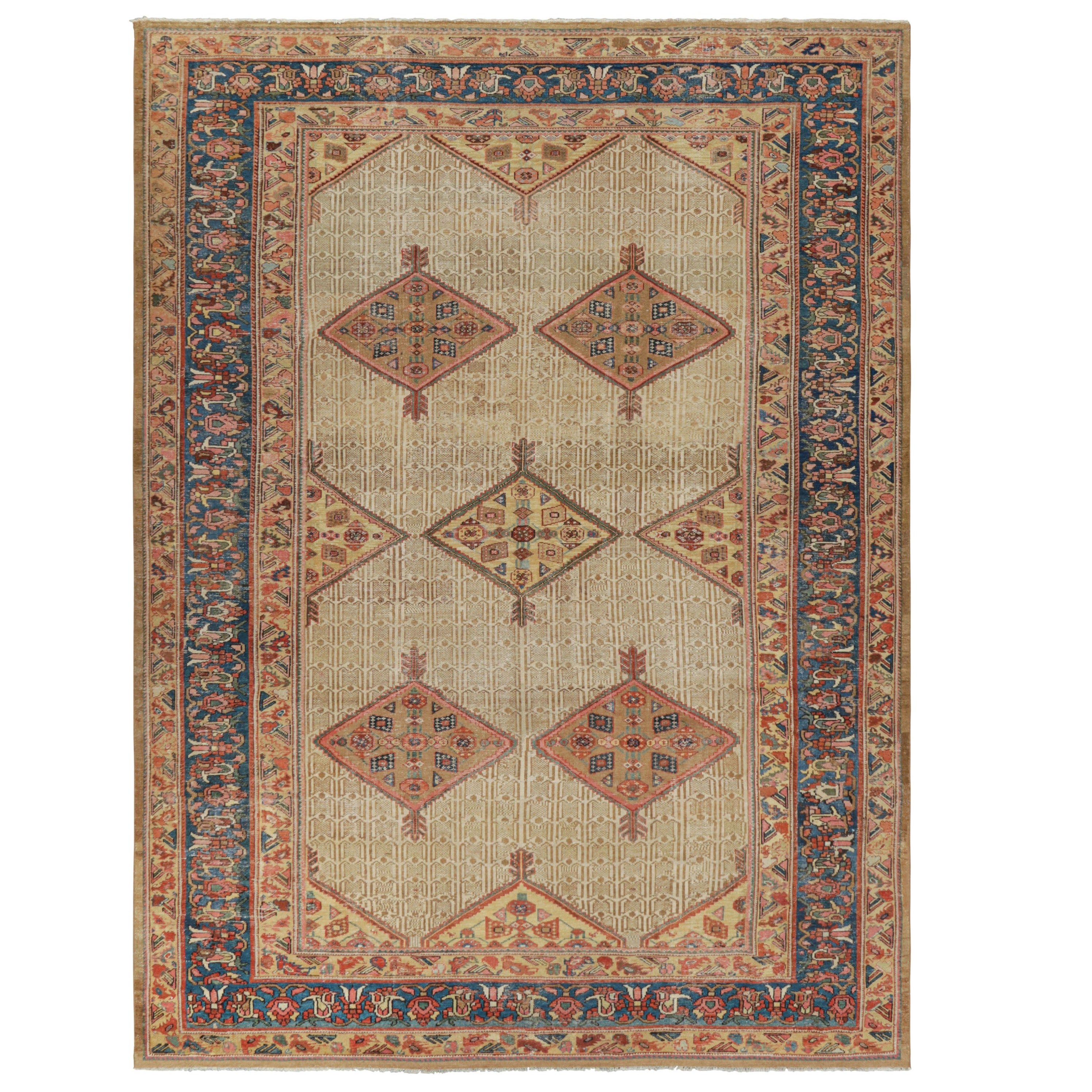 Antique Lenkoran Kazak Runner Rug, Red & Blue Geometric Medallions - Rug & Kilim