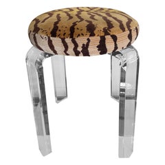 Vintage Lucite Stool with Scalamandre Tiger Velvet Fabric