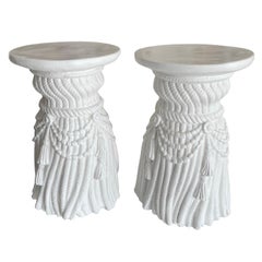Pair of White Swag & Tassel Side / Drinks Tables