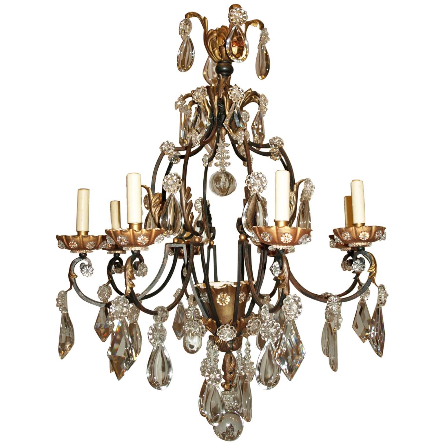 Antique Chandelier. Iron and Crystal Chandelier For Sale