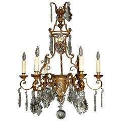 Antique Chandelier. Gilt Iron Chandelier with Crystal