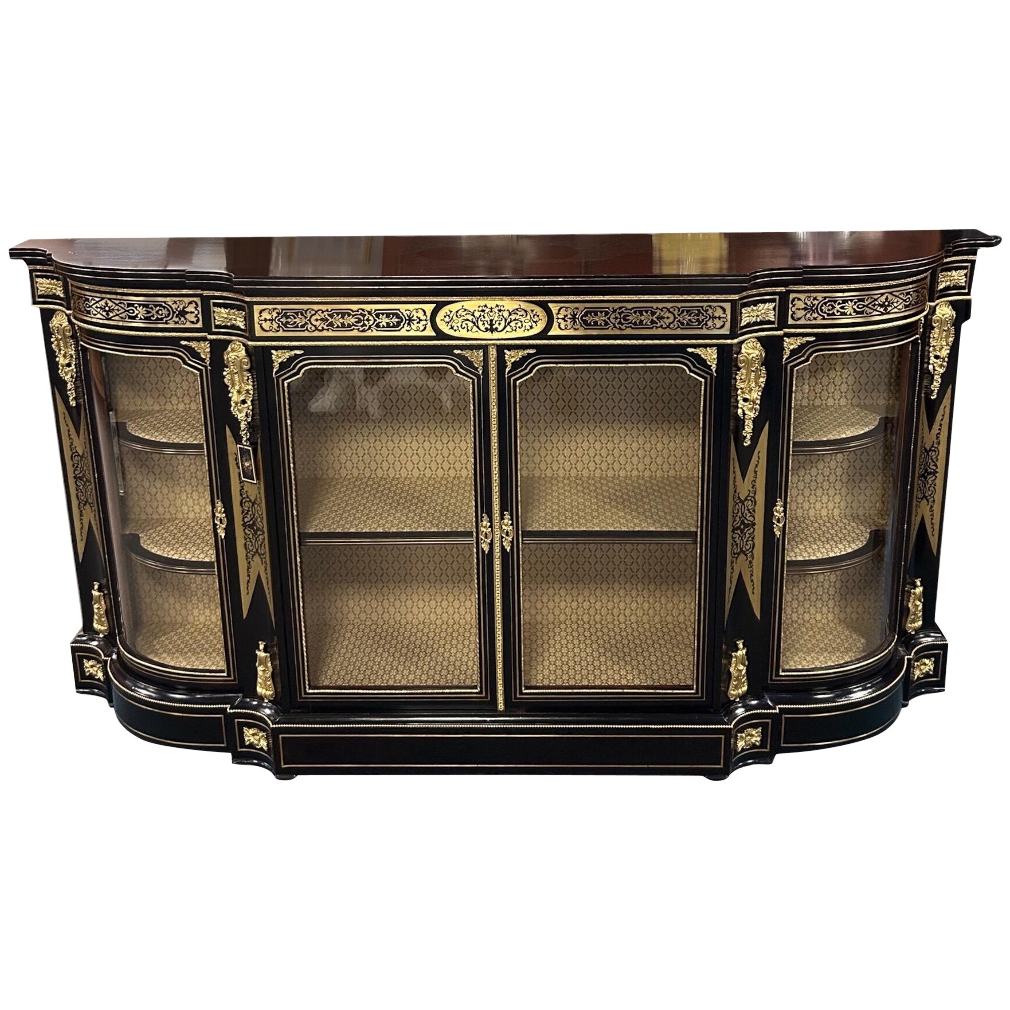 Victorian Ebonised Serpentine Boulle Credenza