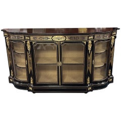 Victorian Ebonised Serpentine Boulle Credenza