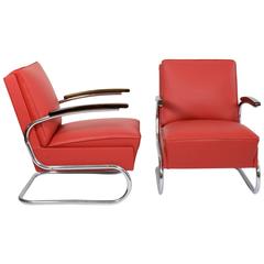 Pair of 1930s Bauhaus Mauser Steel Tube Club Chairs