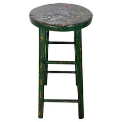 19th C. Hand Painted Bar Stool w/ Rooster