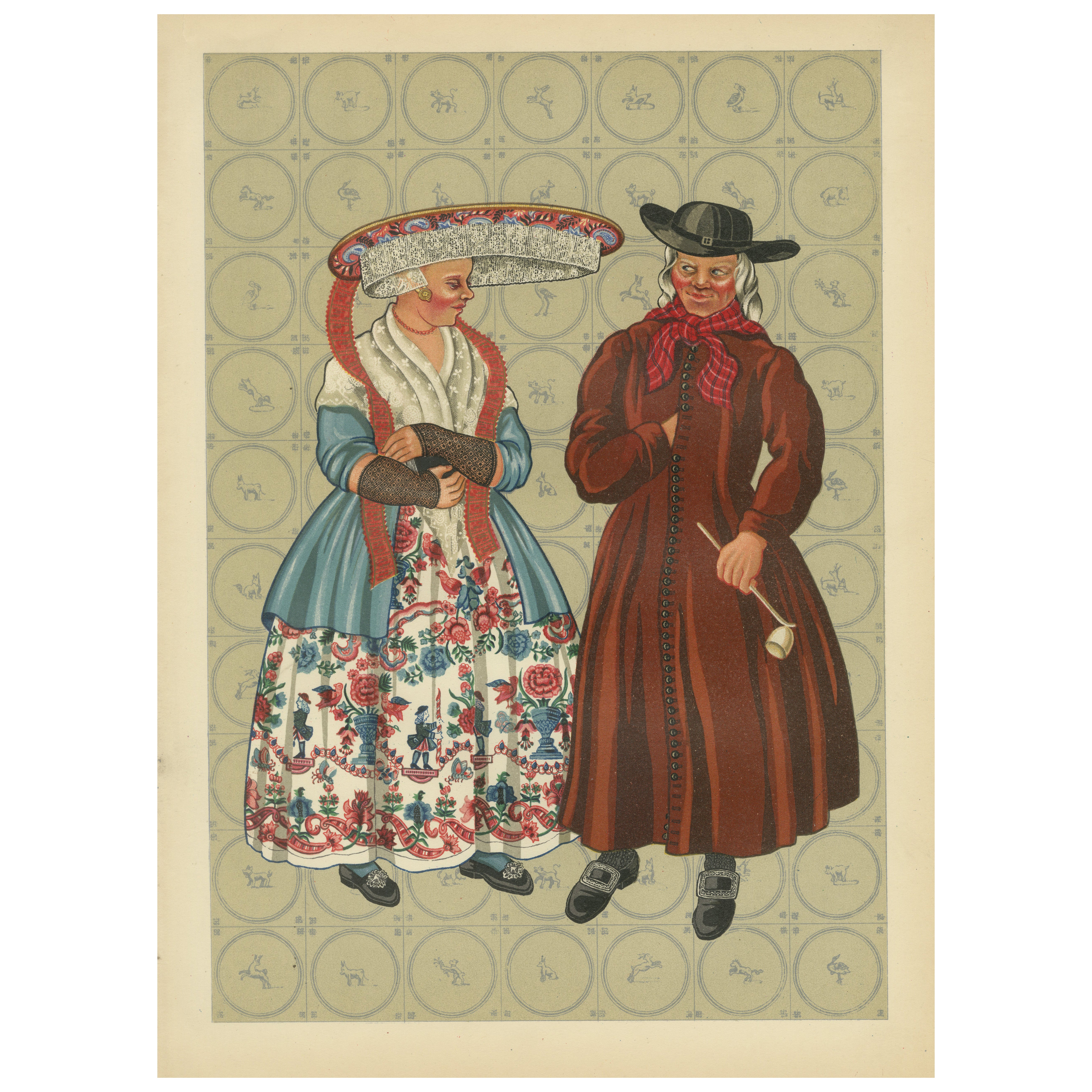 Friesische Tracht von Makkum in den Niederlanden mit Spitzenmütze und Redingote, 1932
