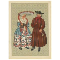 Costume frisone di Makkum nei Paesi Bassi con cappuccio di pizzo e redingote, 1932