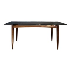 Sixties table, Italian manufacture, wooden base with tempered glass top
