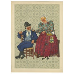 Vintage Dutch Couple in Hoorn Traditional Dress, Early 19th Century Folk Costume