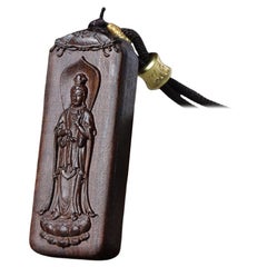 20th Century Asian Agarwood Carving Buddha Plaque Pengdent