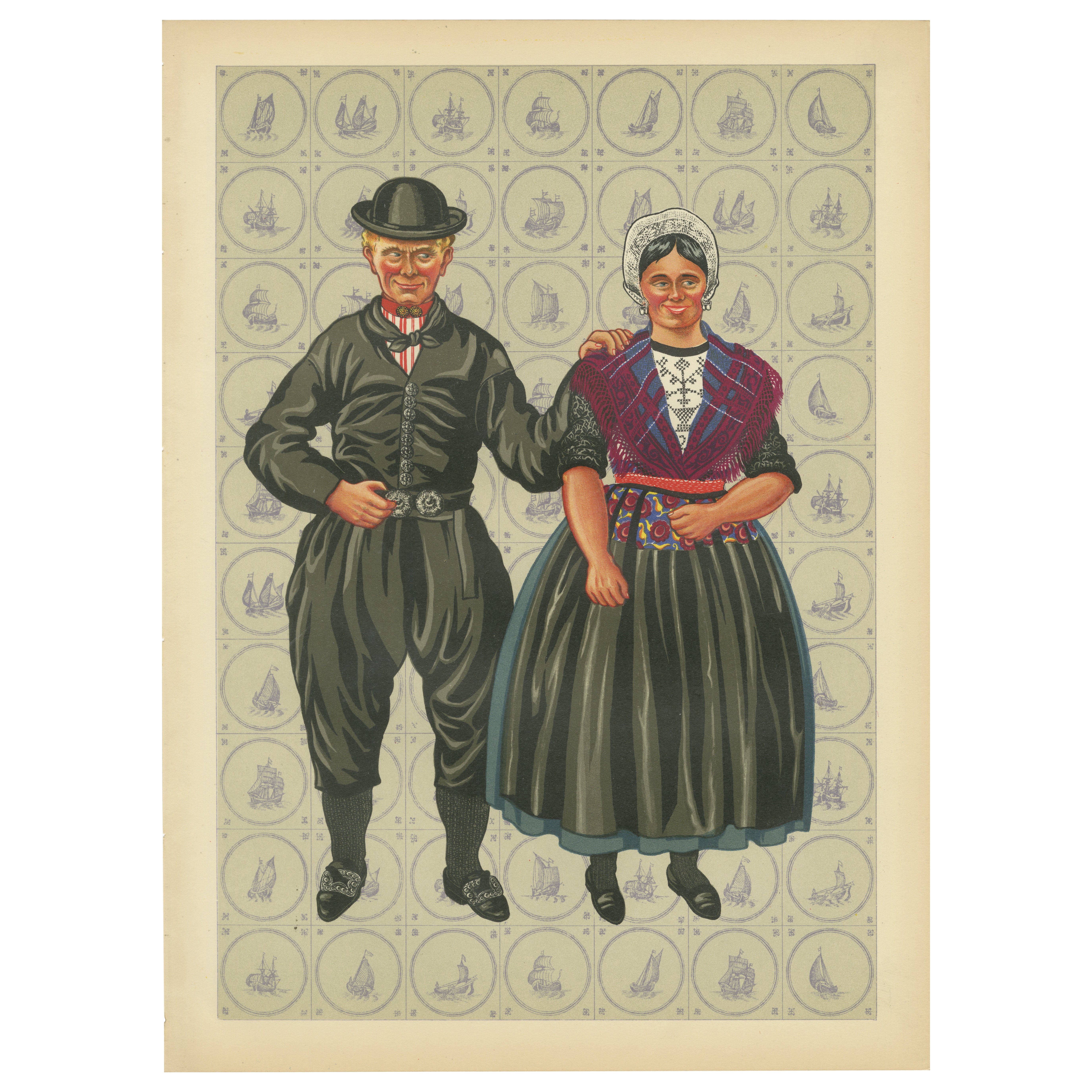 Niederländischer Mann und Frau mit Urk in Sonntagskleid mit Broadhuts, 1932