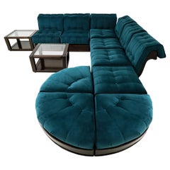 Vintage Italian Luciano Frigerio  9 piece Velvet modular Sofa with two tables