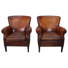 holländischer Cognacfarbener Clubsessel aus Leder, 2er-Set