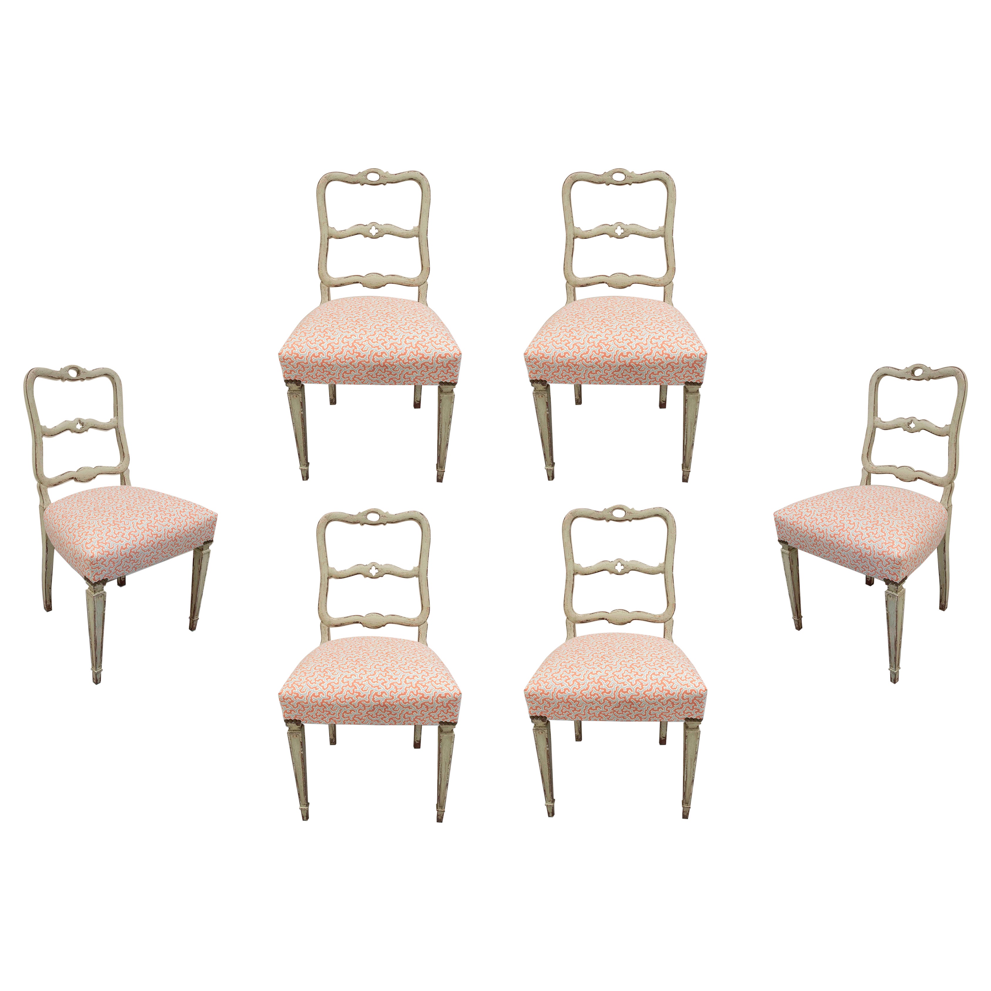 1930 - Ensemble de six chaises provençales avec tapisserie corail