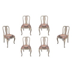 1950s Set of Six Antique Louis XV Style Chairs with Classic Upholstery