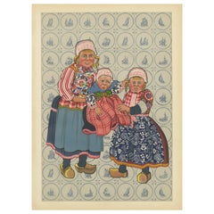 1932 Vintage Dutch Children's Folk Dress from Marken, Full Color Lithograph