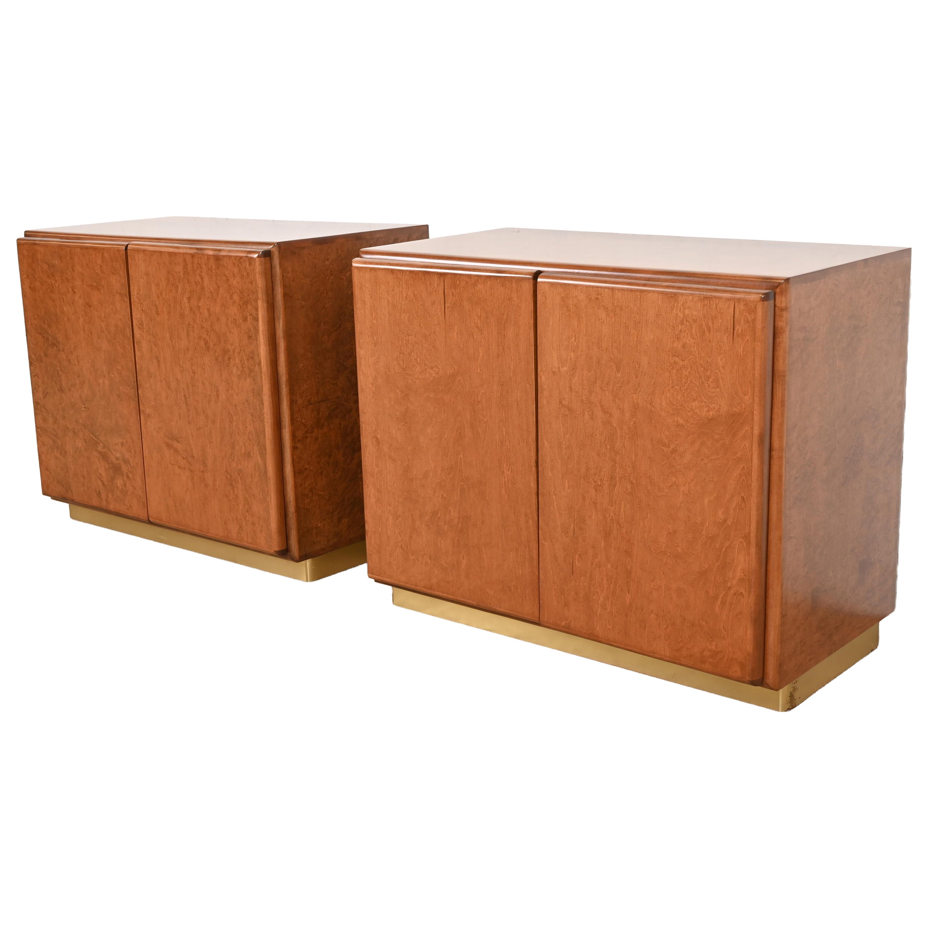 Milo Baughman for Thayer Coggin Burl Wood and Brass Bedside Chests, Refinished