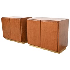 Milo Baughman for Thayer Coggin Burl Wood and Brass Bedside Chests, Refinished