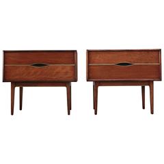Pair of Mahogany and Brass Nightstands by John Keal