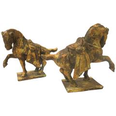 Pair of Antique Cast Iron Patinated Horses Sculpture Bookends