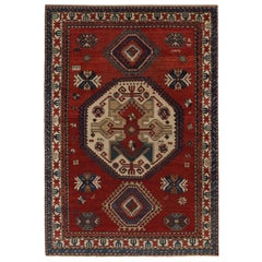Tapis persan antique Kazak, rouge avec grands médaillons géométriques - Rug & Kilim
