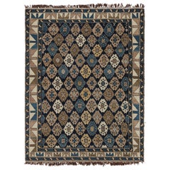 Antiker Kuba-Teppich in Blau und Beige-Braun mit geometrischen Medaillons - Rug & Kilim